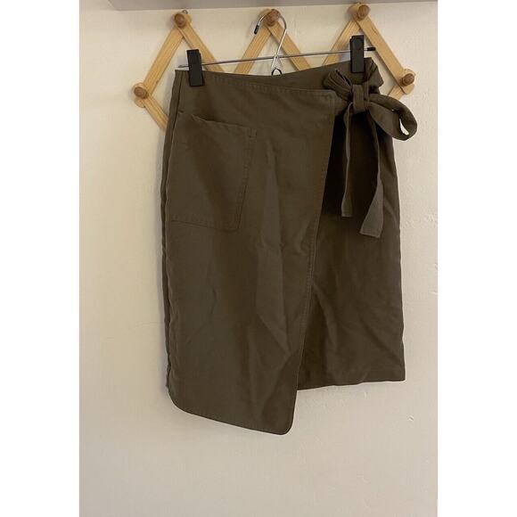 Anthropologie Skirt Women's Small Ro & De Olive Green Asymmetrical Wrap Pencil - Picture 2 of 8